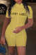 Yellow Fashion Casual Letter Embroidered Zipper Collar Skinny Romper