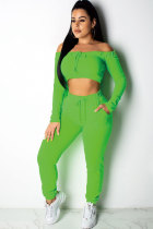 Green Polyester Fashion Sexy Solid Patchwork pencil Long Sleeve Two-piece Pants Set