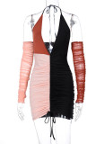 Black Sexy Patchwork Fold V Neck Dresses