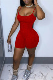 Red Sexy Casual Solid Backless Spaghetti Strap Skinny Romper