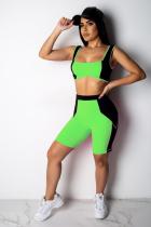 Light Green Polyester Sexy Fashion Casual crop top Patchwork Geometric Skinny Two-Piece Short Set