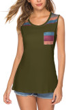 Green White Black Blue Green Wine Red O Neck Sleeveless Patchwork Print Tops