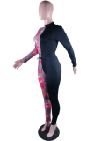 Black Sexy Print Patchwork Half A Turtleneck Skinny Jumpsuits