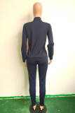 Green Casual Color Block Patchwork Zipper Collar Long Sleeve Two Pieces