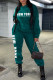 Green Sportswear Letter Print O Neck Long Sleeve Two Pieces