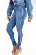 Blue Denim Zipper Fly Sleeveless Mid Solid Patchwork pencil Pants Pants
