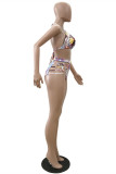 Blue Fashion Sexy Print Hollowed Out Basic Swimwears