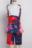 Red Polyester Sexy Patchwork Print pencil Sleeveless Two Pieces