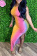 Rose Red Sexy Casual Gradual Change Print Slit O Neck Vest Dress