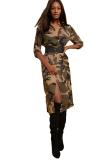 Camouflage Polyester adult Fashion Casual Cap Sleeve Long Sleeves Turndown Collar Swagger Mid-Calf fastener Pat
