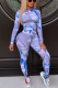 Grey Casual Sportswear Print Basic O Neck Long Sleeve Two Pieces