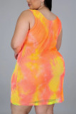 Orange Polyester Fashion adult Ma'am OL O Neck Print Pattern Plus Size