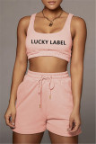 Pink Casual Sportswear Letter Embroidered U Neck Sleeveless Two Pieces