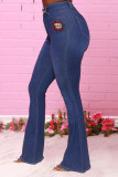 Baby Blue Fashion Casual Lips Printed Basic High Waist Boot Cut Jeans