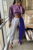 Gray Blue Casual Patchwork Bandage Loose Mid Waist Harlan Bottoms