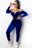 Blue Sexy Solid Two Piece Suits pencil Long Sleeve Two-piece Pants Set