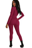 Wine Red street Solid Milk. Long Sleeve O Neck
