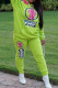 Green Work Daily Letter Print Hooded Collar Long Sleeve Two Pieces