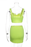 Green Sexy Solid Patchwork Square Collar Sleeveless Two Pieces
