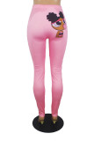 Pink Polyester Elastic Fly Mid Print pencil Pants Bottoms