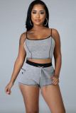 Grey Fashion adult Europe and America Ma'am Patchwork Solid Two Piece Suits Straight Sleeveless Two Pieces