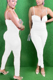White Fashion Light Solid Draped Sleeveless V Neck Jumpsuits