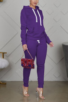 purple Sportswear Cotton Solid Split Joint Hooded Collar Long Sleeve Regular Sleeve Regular Two Pieces