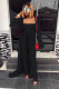 Black Drawstring High Solid Loose Pants Two-piece suit