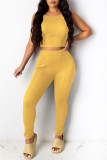 Yellow Casual Sportswear Solid Vests Pants O Neck Sleeveless Two Pieces