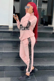 Pink adult Celebrities Fashion contrast color Embroidery Patchwork Two Piece Suits Sequin Strai