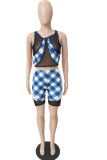 Red Active Plaid Patchwork pencil Sleeveless Two Pieces