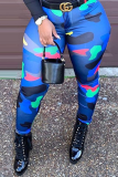 Camouflage Print Patchwork Skinny Mid Waist Pencil Bottoms