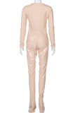 Pink Street Solid Patchwork O Neck Long Sleeve Two Pieces