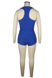Blue Sexy Solid Backless O Neck Sleeveless Two Pieces