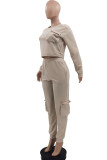 Cream White Casual Solid O Neck Long Sleeve Two Pieces