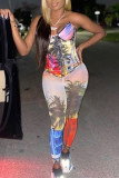 Colour Fashion Sexy Print Backless Strapless Skinny Jumpsuits