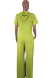 Green Fashion Sexy Solid Patchwork Polyester Short Sleeve V Neck Jumpsuits