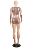 Gold Fashion Casual Solid Sequins Split Joint V Neck Long Sleeve Two Pieces