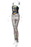 Camouflage Sexy Print Mesh Strapless Skinny Jumpsuits
