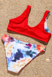 Red Fashion Sexy Patchwork Print Swimwears