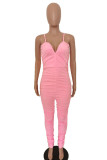 Pink Fashion Light Solid Draped Sleeveless V Neck Jumpsuits