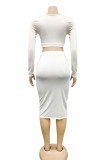 White Sexy Solid Patchwork U Neck Two Pieces
