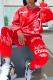 Red Fashion Casual Street Sportswear Letter Patchwork Print Patchwork Letter Pullovers O Neck Long Sleeve Two Pieces