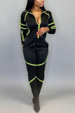 Green Polyester Fashion Active adult Ma'am Patchwork Solid Two Piece Suits pencil Long Sleeve Two Pieces