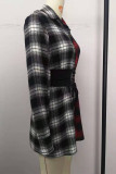 Grey Sexy Plaid Patchwork Shirt Collar A Line Dresses