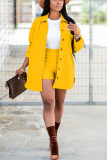 Yellow Street Polyester Solid Buttons Turndown Collar Long Sleeve Regular Sleeve Two Pieces