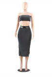 Black Fashion Sexy Patchwork Hollowed Out Strap Design Sleeveless Two Pieces