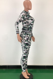 Green Fashion Active adult Ma'am Camouflage Two Piece Suits pencil Long Sleeve Two Pieces