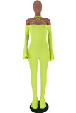 Orange Sexy Fashion stringy selvedge Backless bandage Solid Draped Long Sleeve Hanging neck 