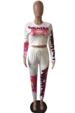 Blue Casual Print Patchwork O Neck Long Sleeve Two Pieces